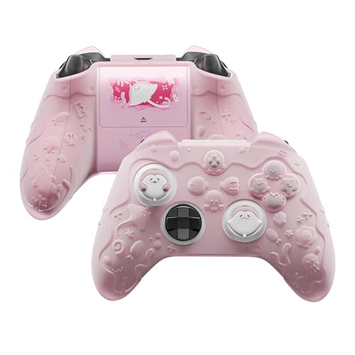 PlayVital for Xbox Series X/S Controller Silicone Cover, Semi-Clear Cute Ocean Whisper Series Silicone Skin Grip for Xbox Core Wireless Controller w/Thumb Grip & Sticker, Full Protection - Peach Pink - color: Peach Pink