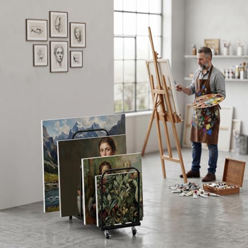 Art Storage Rack, Metal Art Drying Rack with Wheels Adjustable Slots