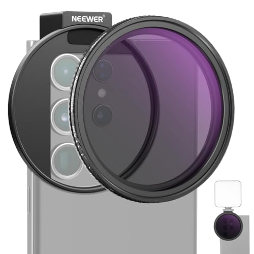 NEEWER 67mm Clip On Variable ND Filter Kit with Cold Shoe Phone Clip, Adjustable ND2-32 Filter Compatible with iPhone 17 16 15 Pro Max Plus Android Samsung Galaxy S24 S25 Ultra - style: ND2-ND32 w Threaded Adapter Ring