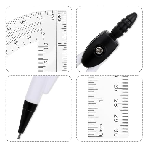 Student Protractor and Compass Set, 3 Pcs Geometry Math Set, 12 Inch Plastic Clear Ruler, Compass for Geometry and 180 Degree 6 Inch Protractor for Drawing Measuring School Office (Classic)