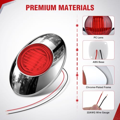 Nilight 3" Oval LED Trailer Marker Light, Chrome Bezel Red Lens - color: Red 3" 10Pcs