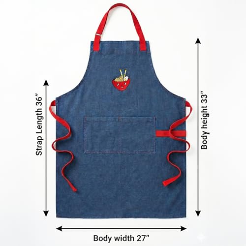100% Cotton Printed Kitchen Apron with 2 Pockets for Men and Women – Adjustable Chef Apron - Machine Washable - color: Denim Blue