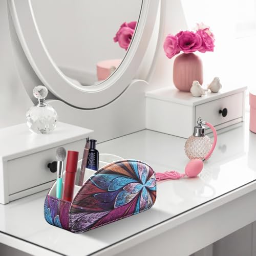 PU Leather Remote Control Holder TV, Remote Caddy for Table 5 Compartments - color: Fractal Flower, size: Small