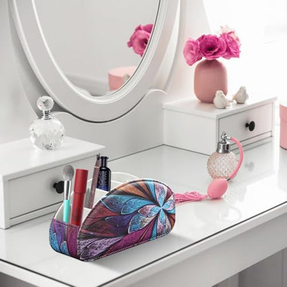PU Leather Remote Control Holder TV, Remote Caddy for Table 5 Compartments - color: Fractal Flower, size: Small
