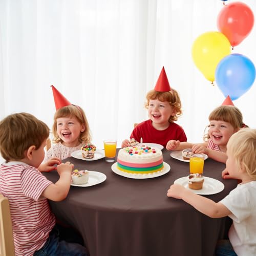 10 Pack Premium Disposable Plastic Tablecloth 84" Round Table Cover for Birthdays Weddings Christmas Anniversary Buffet Table (Brown) - color: Brown, size: 84" Round