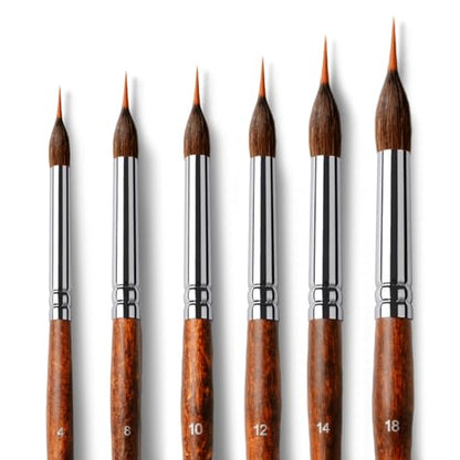 Professional Watercolor Brushes, 6Pcs Sable & Synthetic Extended Needle Point Detail Liner Paint Brushes