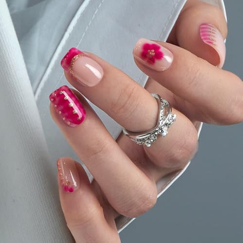 CurvLife Shrot Square Press On Nails, Line Art Red, Soft Gel - color: line art nails