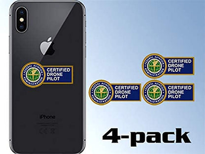 4-Pack: Certified Drone Pilot Sticker (FAA Vinyl Fly Decal Flying Aviation Set Pack (1 x 2 inch Each)