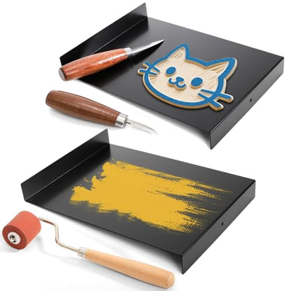 Tosnail 4-Pack Bench Hook and Inking Plate, Printmaking Press Tools for Linoleum Block Printing Carving, 9 x 7 Inches, Black