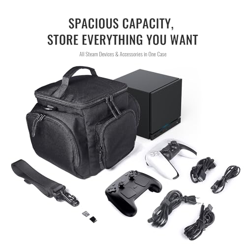 Carrying Case for Steam Machine - Waterproof Travel Storage Bag with Multiple Pockets for Controllers, Cables, Portable Hard Drive, Padded Protection, Durable Polyester, Portable Organizer