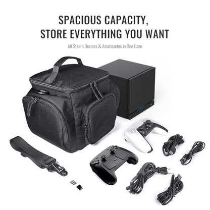 Carrying Case for Steam Machine - Waterproof Travel Storage Bag with Multiple Pockets for Controllers, Cables, Portable Hard Drive, Padded Protection, Durable Polyester, Portable Organizer