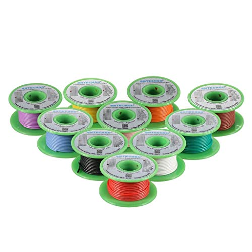 BNTECHGO 22 AWG Silicone Wire Kit 10 Color Each 30ft Stranded Tinned Copper - size: 10 Colors Each 30ft, style: 22 AWG silicone wire