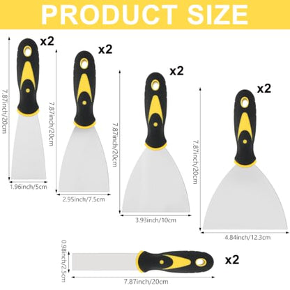 10 Pcs Putty Knife Set 1" 2" 3" 4" 5" Stainless Steel Paint Scraper Spackle Knives No Rusting Flexible Metal Scraper Tools for Repairing Drywall Removing Wallpaper Mud Plaster Scraping - color: 10pcs 1" 2" 3" 4" 5" Yellow