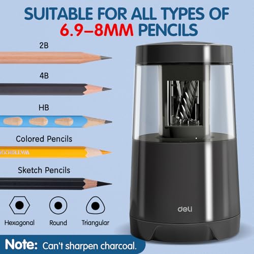Deli Electric Pencil Sharpener, Automatic Pencil Sharpeners, Black - color: Black