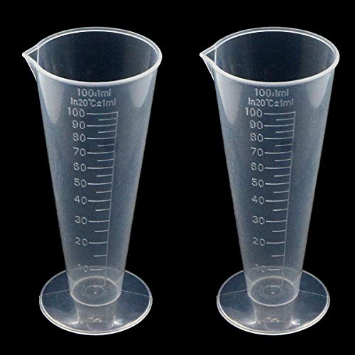100mL Plastic Graduated Measuring Cup Capacity Beaker Cone Shape Round Base Labs Kitchen Clear, 2Pcs