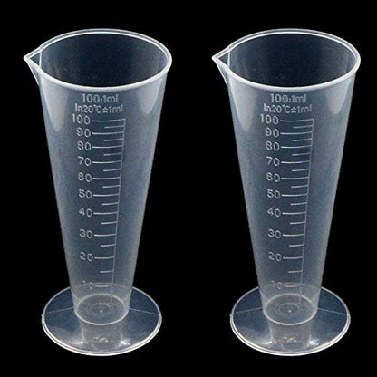 100mL Plastic Graduated Measuring Cup Capacity Beaker Cone Shape Round Base Labs Kitchen Clear, 2Pcs