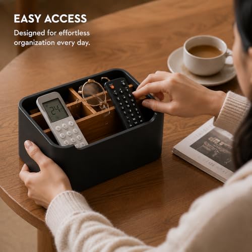 Remote Control Holder, Desk Organizer with Removable Dividers,Black - color: BLACK, size: 1 Pack