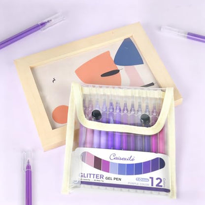 12 Pack Purple Glitter Gel Pens Set High-Capacity - color: purple