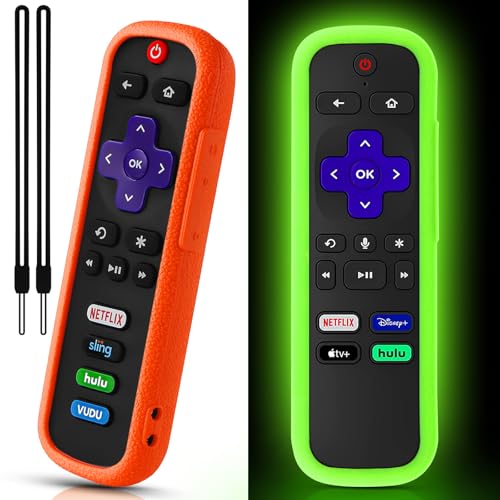 2 Pack Remote Cover for Roku TV Controller Glow in The Dark Green Orange - color: Glow Green and Orange, size: 2 Pack