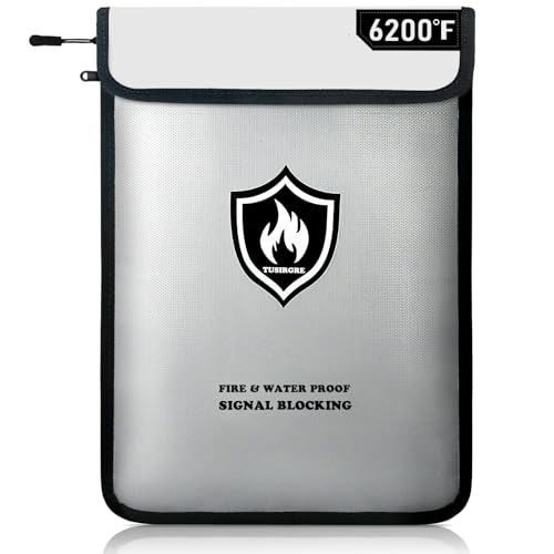 6200°F Upgraded Fireproof Document Bag, 15.7 x 11.4 Faraday Bag, Fireproof Money Bag with Zipper/Reflective Strip, 18 Layers of Heat Insulated Materials, RFID Blocking Bag Protects Devices