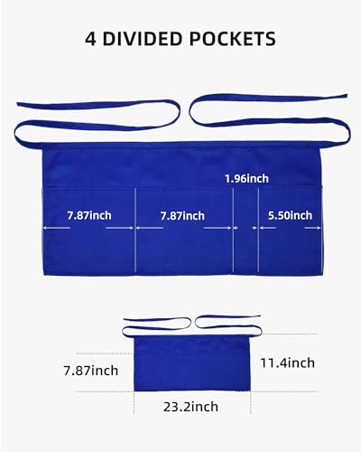 Argstar 2 Pack Server Apron with 4 Pockets, Waitress Waiter Waist WaterDrop Resistant Short Aprons - color: Blue