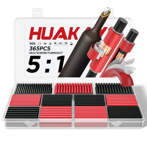 5:1 Heat Shrink Tubing Kit 365 PCS, Industry-Leading 5:1 Ratio Shrink Wrap Tubing Adhesive Lined, Heat Shrink Wire Connectors, Marine Grade Dual Wall, Waterproof Electrical Wire Tube Connectors - color: Black Red