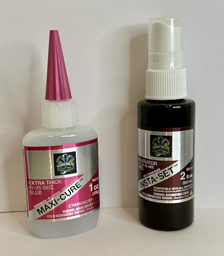 Bob Smith 2pc Combo. 1oz Maxi-Cure Extra Thick Glue, and 2oz Insta-Set Accelerator, from Hobby Bolts. BSI