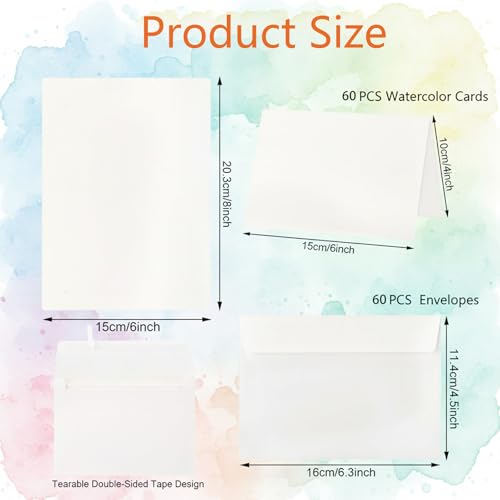 30 Watercolor Cards with Envelopes, 4 x 6 in, 300 GSM Cotton Paper