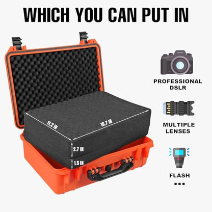 Jack Boss Waterproof Hard Camera Case with Pre-cut Foam,Orange - color: ORANGE