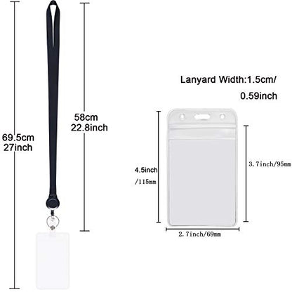 4Pack Black Lanyards with Retractable Reel and Vertical ID Badge Holder - color: Black - 4 Pack