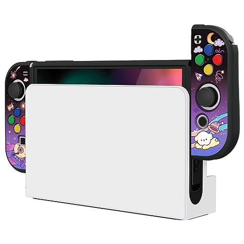 PlayVital ZealProtect Soft Protective Case for Nintendo Switch OLED, Flexible Protector Joycon Grip Cover for Nintendo Switch OLED w/Thumb Grips & ABXY Direction Button Cap - Dancing Notes - color: Dancing Notes