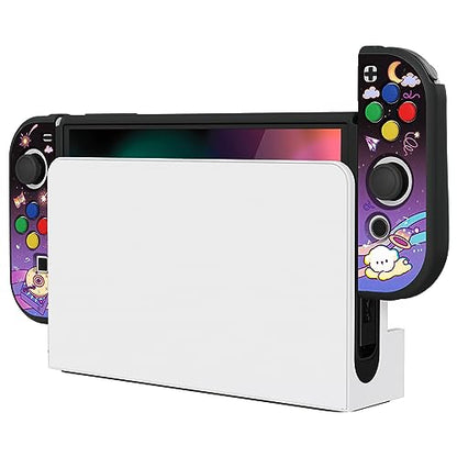 PlayVital ZealProtect Soft Protective Case for Nintendo Switch OLED, Flexible Protector Joycon Grip Cover for Nintendo Switch OLED w/Thumb Grips & ABXY Direction Button Cap - Dancing Notes - color: Dancing Notes