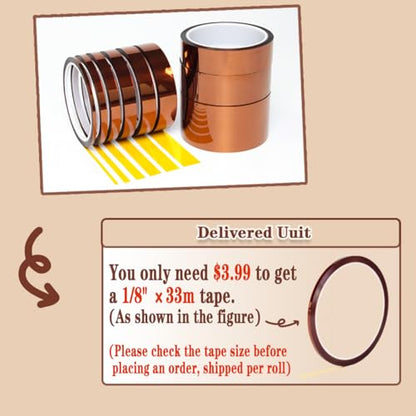 1/8''×33M High Temperature Resistant Polyimide Tape,No Residue Heat Tape