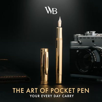 Wordsworth & Black Mini Pocket Fountain Pen for Writing, Medium Nib, Gold - color: Gold