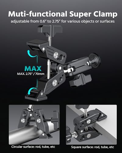 Magnetic Camera Mount Clamp for DJI Osmo Action 5 Pro/4/3 with Crab Clamp Max 2.75"/70mm + 3.84" Ballhead Magic Arm & Magnetic Quick Release Adapter