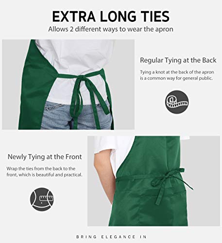 Syntus Apron for Men Women, Adjustable Cooking Kitchen Apron with 2 Pockets - color: Basic Green Dark, style: 2 Polyester