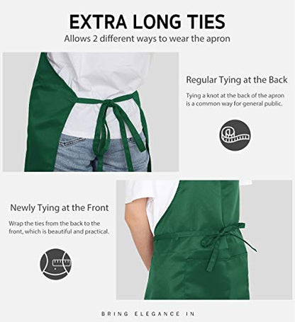 Syntus Apron for Men Women, Adjustable Cooking Kitchen Apron with 2 Pockets - color: Basic Green Dark, style: 2 Polyester