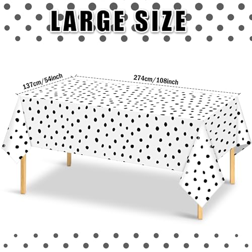 Mindsoft 3 Pcs White Black Polka Dot Plastic Tablecloth Party - color: White, style: Black Polka Dot