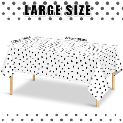 Mindsoft 3 Pcs White Black Polka Dot Plastic Tablecloth Party - color: White, style: Black Polka Dot