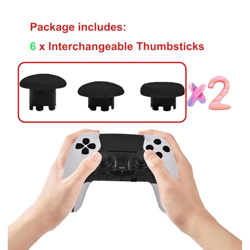 6-in-1 Interchangeable Thumbstick Caps for PS5 DualSense Edge Controller,Swappable Thumbsticks for PS5 Dualsense Controller, Thumbsticks Joysticks Kits Replacement for PS5 Dualsense Controller(Black) - color: Black