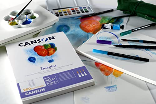 Canson Imagine Mixed Media 200gsm Paper, Natural White, A4 pad Including 50 Sheets - size: A4