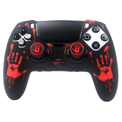 RALAN Bloody Handprint Silicone Controller Skins with 2 Thumb Gripsr Compatible with PS5 Dualsense Edge Controller Play Station 5 Accessories, Sweat-Proof Anti-Slip Cover Skin Protecto - color: Bloody Handprint Black Red