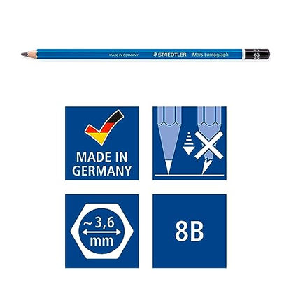 STAEDTLER Mars Lumograph 8B Graphite Art Drawing Pencil, Soft, Break-Resistant Bonded Lead, 12 Pack, 100-8B - style: 8B