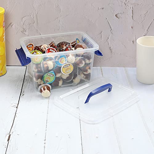 3.5 L Small Latch Storage Container Box with Carry Handle, Set of 6 - color: Blue