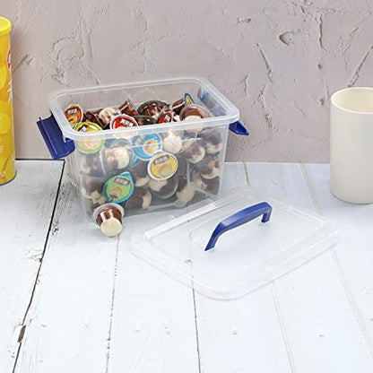 3.5 L Small Latch Storage Container Box with Carry Handle, Set of 6 - color: Blue