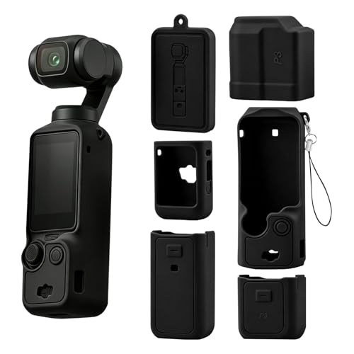 Silicone Cover Compatible with Pocket 3, 7 Pcs Split‑Design Body Lens Screen Protective Sleeve with Lanyard, Anti‑Scratch Lightweight Case for Creator Combo & Xtra Muse Accessories (black) - color: black
