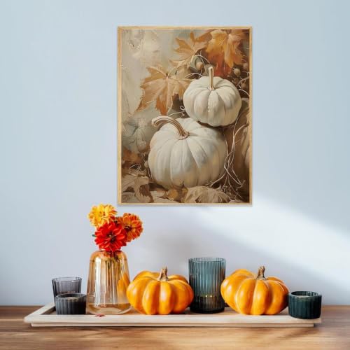 ZeeLionArt Diamond Art Kit, White Pumpkin Maple Leaves, 12 x 16 Inch - color: DP04340