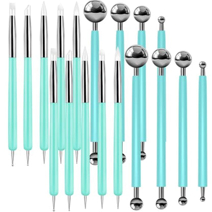 18 Pcs Dotting Tools Silicone Clay Sculpting Tool Ceramic Clay Ball Stylus Pottery Embossing Tool for Rock Modeling Blending, Drawing - color: Green