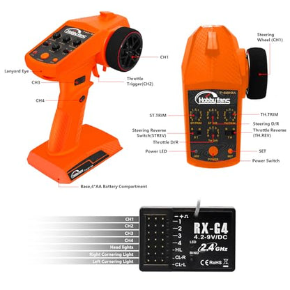 RC Remote Control 4CH 2.4G Transmitter with Receiver and Lanyard for RC Car Crawler Boat, Orange - color: Orange