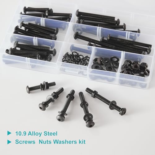85 PCS M6 x 30mm 35mm 40mm 45mm 50mm, Button Head Socket Cap Screws Bolts Washers Nuts Assortment Kit, 10.9 Grade Alloy Steel, Black Oxide Finish, Metric Allen Hex Drive - size: Button M6x30/35/40/45/50 mm